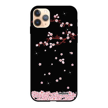 Evetane Coque iPhone 11 Pro Silicone Liquide Douce noir Chute De Fleurs