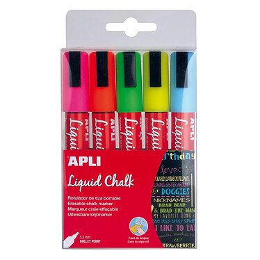 APLI Lot de 5 Marqueurs craie liquide effaçable 22,5x9 cm