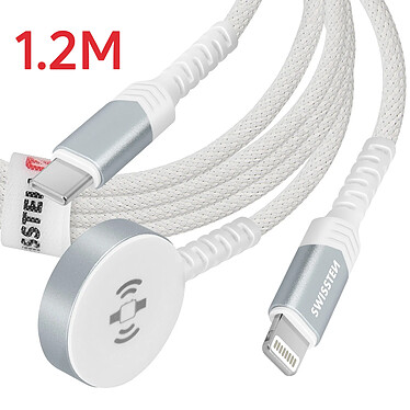 Acheter Swissten Câble Chargeur Magnétique Apple Watch + Lightning Connecteur USB-C Blanc