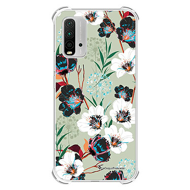 LaCoqueFrançaise Coque Xiaomi Redmi 9T Silicone antichocs Solides coins renforcés  transparente Motif Fleurs vert d'eau