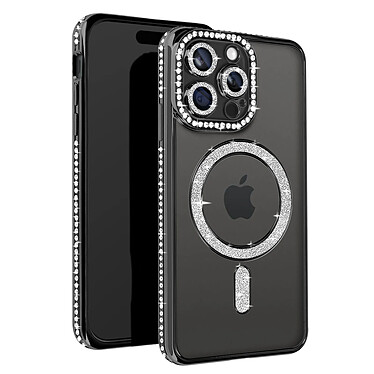 Avizar Coque Diamant pour iPhone 15 Pro Protection MagSafe Contour Strass Noir