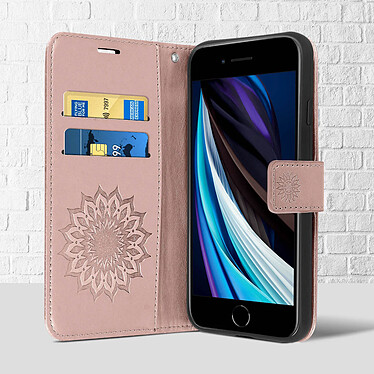 Avis Avizar Étui iPhone SE 2022 / 2020 et 8 / 7 Portefeuille Motif Mandala Arbre Rose gold