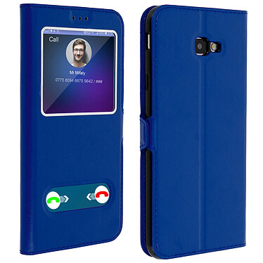 Avizar Etui Samsung Galaxy J4 Plus Housse Folio Double Fenêtre Fonction Support Bleu