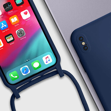 Avizar Coque Cordon pour iPhone X et XS Semi-rigide Lanière Tour du Cou 80cm  bleu pas cher