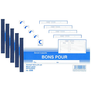 ELVE Carnet à Souche BONS POUR 105x210 50 Feuillets 80g avec Talon x 5