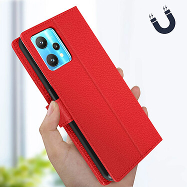 Avizar Housse pour Realme 9 Pro Plus et 9 4G Aspect Grainé Clapet Portefeuille Stand Vidéo  rouge pas cher