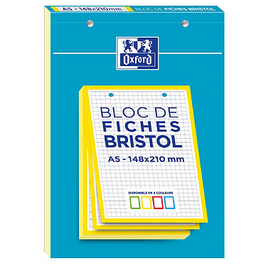 OXFORD Bloc de 30 Fiches Bristol Perforées A5 Q5/5 Bordures jaune