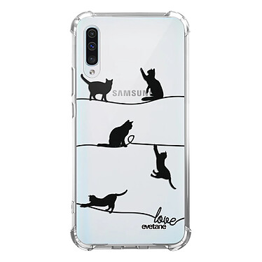 Evetane Coque Samsung Galaxy A50 anti-choc souple angles renforcés transparente Motif Chat Lignes