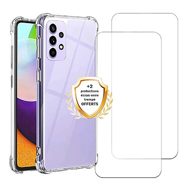 Evetane Coque Samsung Galaxy A52/A52S Antichoc Silicone + 2 Vitres en verre trempé Protection écran