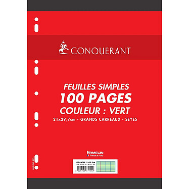 CONQUÉRANT Feuillets mobiles A4 cm 100 pages 80g grands carreaux verts x 10