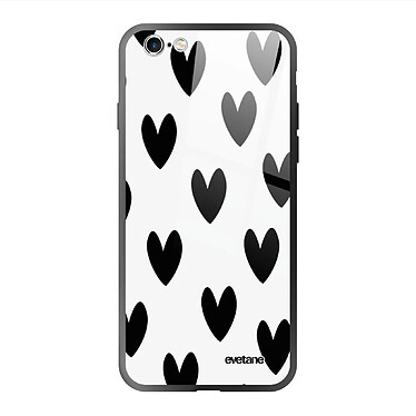 Evetane Coque en verre trempé iPhone 6/6S Coeurs Noirs