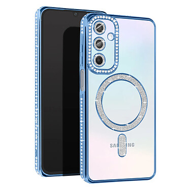 Avizar Coque Diamant pour Samsung Galaxy A15 MagSafe Contour Strass Bleu Clair