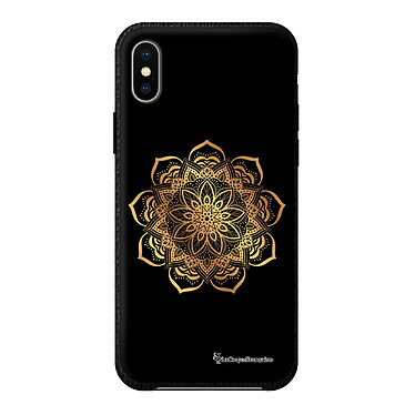 LaCoqueFrançaise Coque iPhone X/Xs effet cuir grainé noir Mandala Or Design