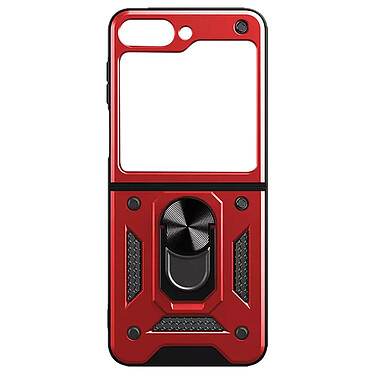 Avizar Coque pour Samsung Z Flip 5 Hybride Antichoc Fine Bague Métallique Support  Rouge