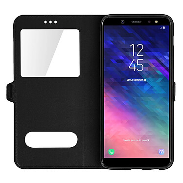 Avizar Housse Samsung Galaxy A6 Plus Etui Clapet 2x Fenêtre Coque Silicone Gel - Noir pas cher