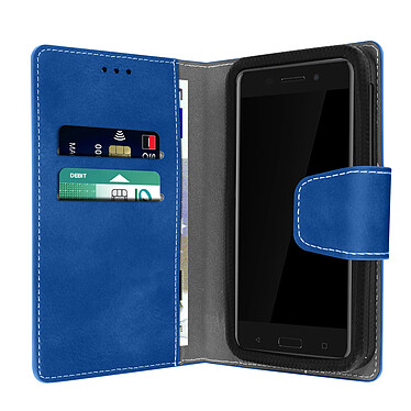 Avizar Housse pour Smartphone 4.5 à 5 pouces Universelle Porte-cartes Fonction slide  bleu