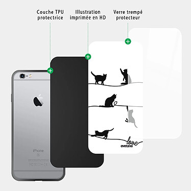 Acheter Evetane Coque en verre trempé iPhone 6/6S Chat Lignes