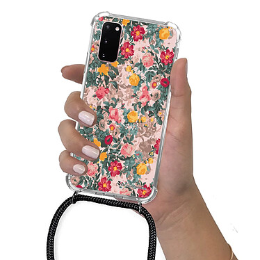 LaCoqueFrançaise Coque cordon Samsung Galaxy S20 Dessin Fleurs Beige et Rose pas cher