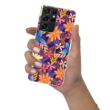 LaCoqueFrançaise Coque Samsung Galaxy S21 Ultra 5G 360 intégrale transparente Motif Fleurs violettes et oranges Tendance pas cher