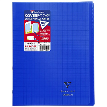 CLAIREFONTAINE Cahier Piqué Koverbook 24x32cm 96 p Grands Carreaux Couv PP Transparent - Bleu marine