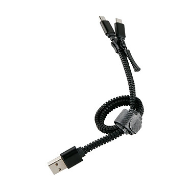 Muvit Câble 2 en 1 Double Micro USB vers USB A 2.0 en Forme de Fermeture Éclair Noir