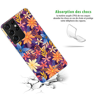 Avis LaCoqueFrançaise Coque Samsung Galaxy S21 Ultra 5G 360 intégrale transparente Motif Fleurs violettes et oranges Tendance