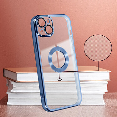 Avizar Coque iPhone 14 Plus Silicone Souple Bloc Caméra Couvert  Transparent Contour bleu Chromé pas cher