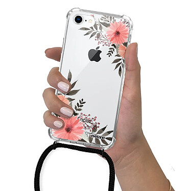 Evetane Coque cordon iPhone 7/8/ iPhone SE 2020 noir Dessin Fleurs roses pas cher