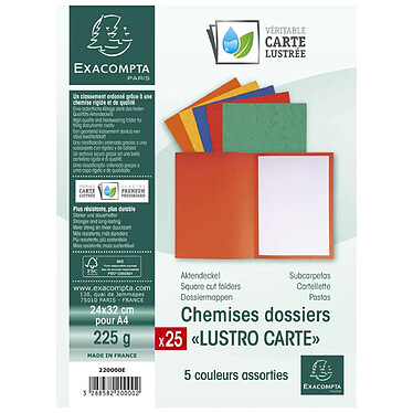 EXACOMPTA Paquet de 25 Chemises Lustro-Carte 225gm2 - 24x32cm - Couleurs assorties pas cher