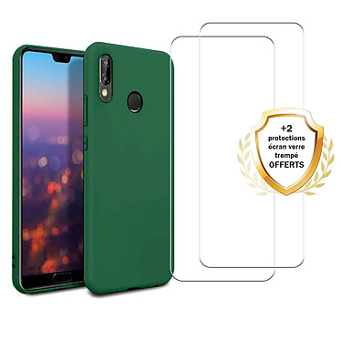 Evetane Coque Huawei P30 Lite/ P30 Lite XL Silicone Liquide Vert + 2 Vitres en Verre Trempé Protection écran