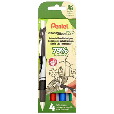 PENTEL Stylo roller à encre gel EnerGel BL77 Eco, étui de 4