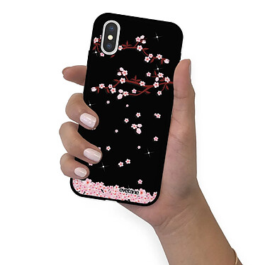 Evetane Coque iPhone X/ Xs Silicone Liquide Douce noir Chute De Fleurs pas cher