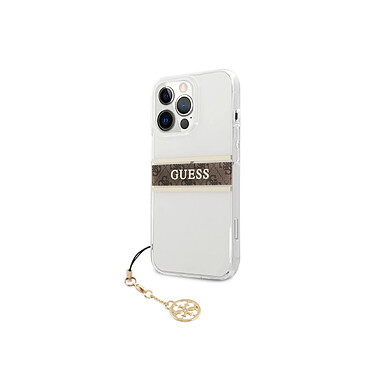 Guess Coque pour Apple iPhone 13 Pro Stripe Charm avec breloque Marron