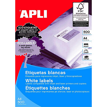 APLI Boite de 500 Feuilles A4 500 étiquettes Multi-usages Permanent A4 Blanc