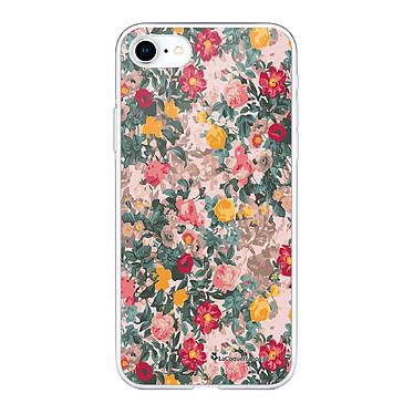 LaCoqueFrançaise Coque iPhone 7/8/ iPhone SE 2020/ 2022 silicone transparente Motif Fleurs Beige et Rose ultra resistant