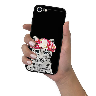 Evetane Coque iPhone 7/8/ iPhone SE 2020 Silicone Liquide Douce noir Leopard Couronne pas cher