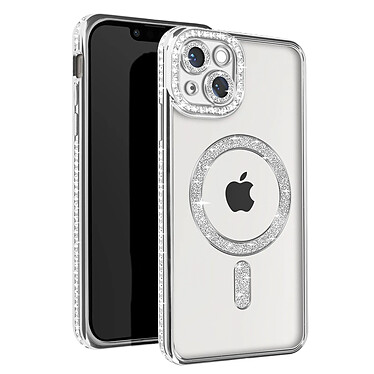 Avizar Coque Diamant pour iPhone 14 Protection MagSafe Contour Strass Argent