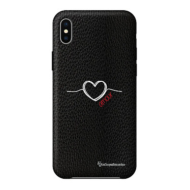 LaCoqueFrançaise Coque iPhone Xs Max effet cuir grainé noir Coeur Blanc Amour Design