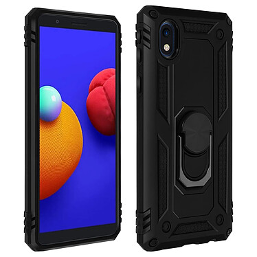 Avizar Coque Samsung Galaxy A01 Core Antichoc bi-matière Bague Support Vidéo - noir