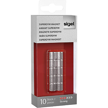 SIGEL Boîte de 10 Aimants SuperDym C5 Ø 10x10 mm Strong 3,6 kg Argent clair