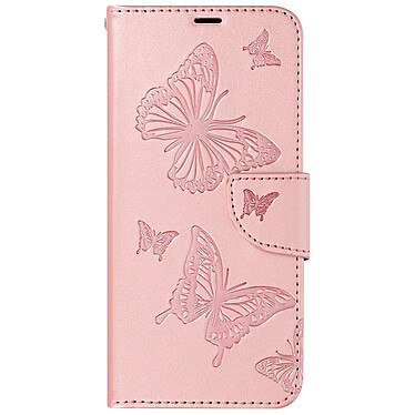 Avizar Étui pour Samsung A35 5G Portefeuille Papillon avec Dragonne Rose Champagne