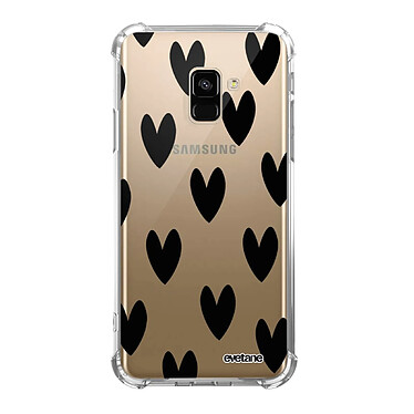 Evetane Coque Samsung Galaxy A8 2018 anti-choc souple angles renforcés transparente Motif Coeurs Noirs