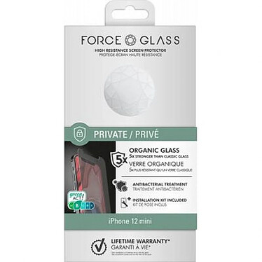 Force Glass Protection d'écran pour iPhone 12 mini en Verre Organique Plat Privé Noir transparent pas cher