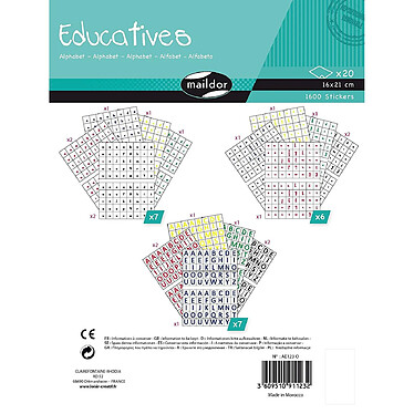 MAILDOR Lot de 20 Planches (1600 Etiquettes) Educatives Alphabet 16 x 21 cm