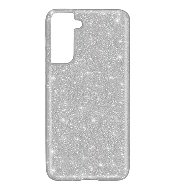 Avizar Coque Samsung Galaxy S21 Plus Paillette Amovible Silicone Semi-rigide Argent