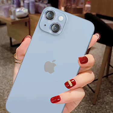 Avizar Film caméra pour iPhone 14 et 14 Plus Verre trempé 9H 0.2mm Contour pailleté  bleu clair pas cher