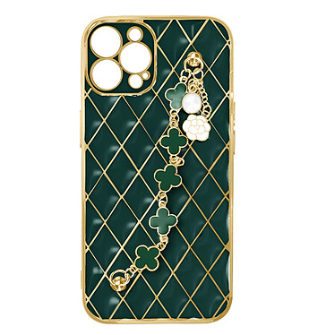 Avizar Coque Géométrique pour iPhone 13 Pro Max avec Chaine Trèfle à quatre feuilles  Vert