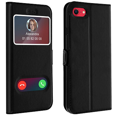 Avizar Housse iPhone SE 2022 / 2020 et 8 / 7 Etui Double Fenêtre Coque Silicone - noir