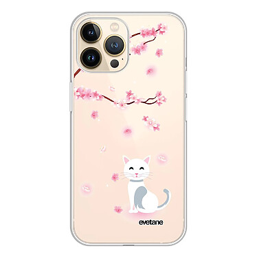 Evetane Coque iPhone 13 Pro 360 intégrale transparente Motif Chat et Fleurs Tendance