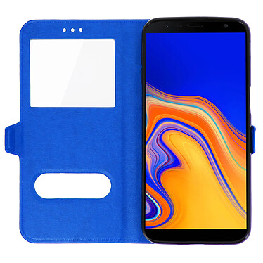 Avizar Housse Samsung Galaxy J6 Plus Etui Double Fenêtre Coque Silicone - Bleu pas cher